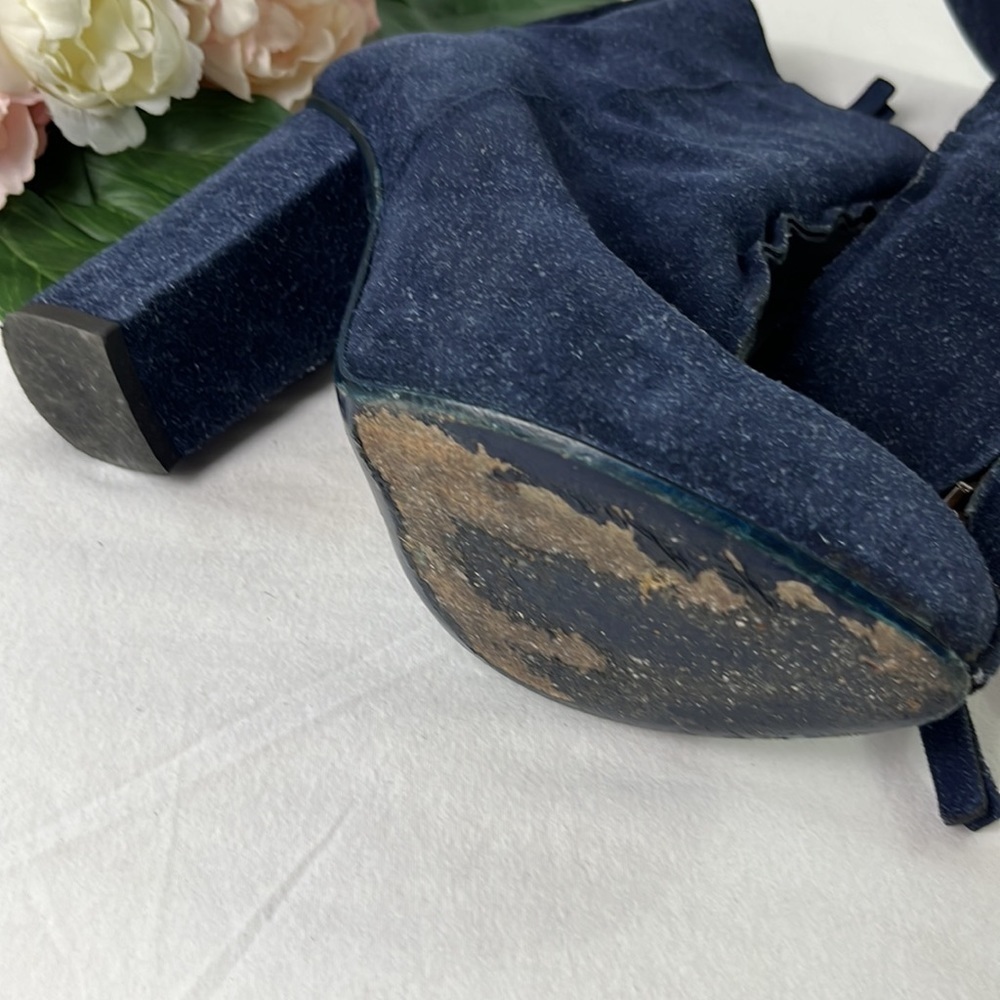 Acne Studios Navy Blue Suede Seamed Side Zip Block Heeled Boots Size EU 37 - Picture 6 of 8